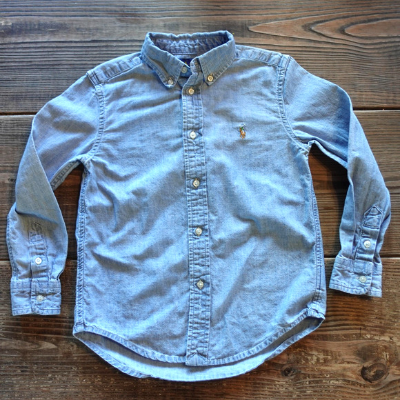 Ralph Lauren Shirt Boys 6 Blue Chambray Button Down Long Sleeve Embroidered Pony - Picture 1 of 6